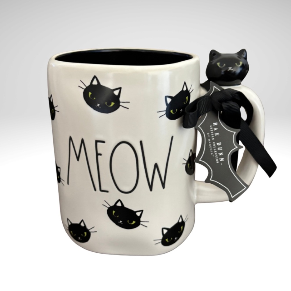 Rae Dunn Black and White Meow Cat Mug - New